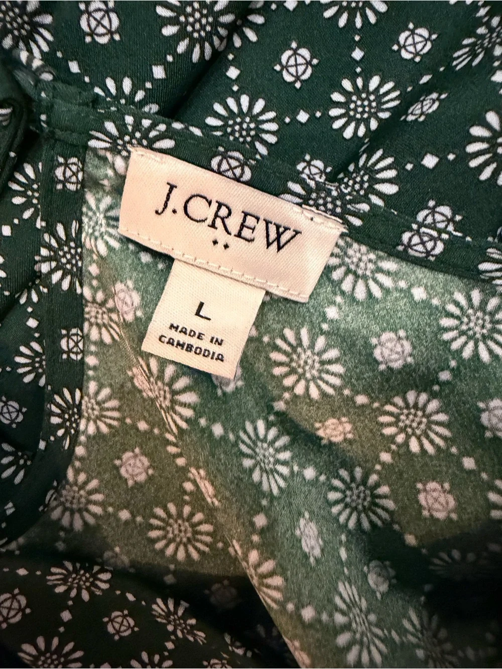 J. Crew Forest Green Floral Print Short Sleeve Blouse